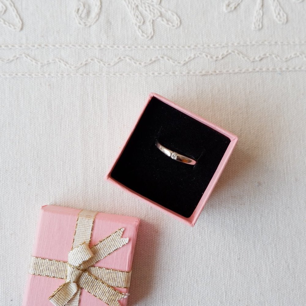 White Gold Plated Ring with Clear Stone